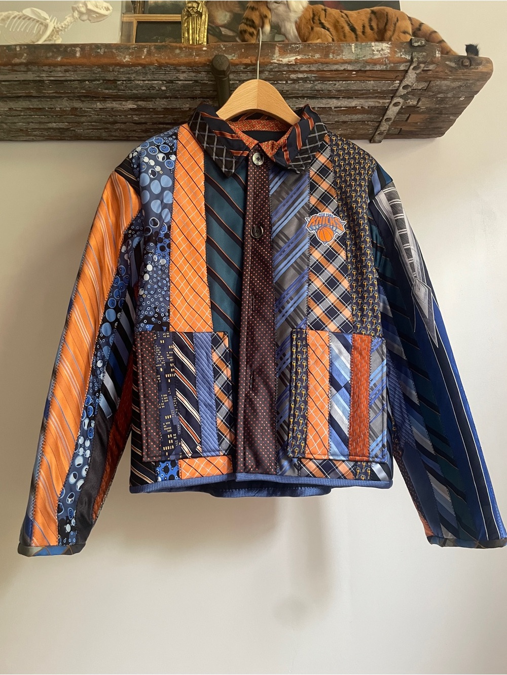 New York Knicks hand made jacket with vintage ties size large one of one